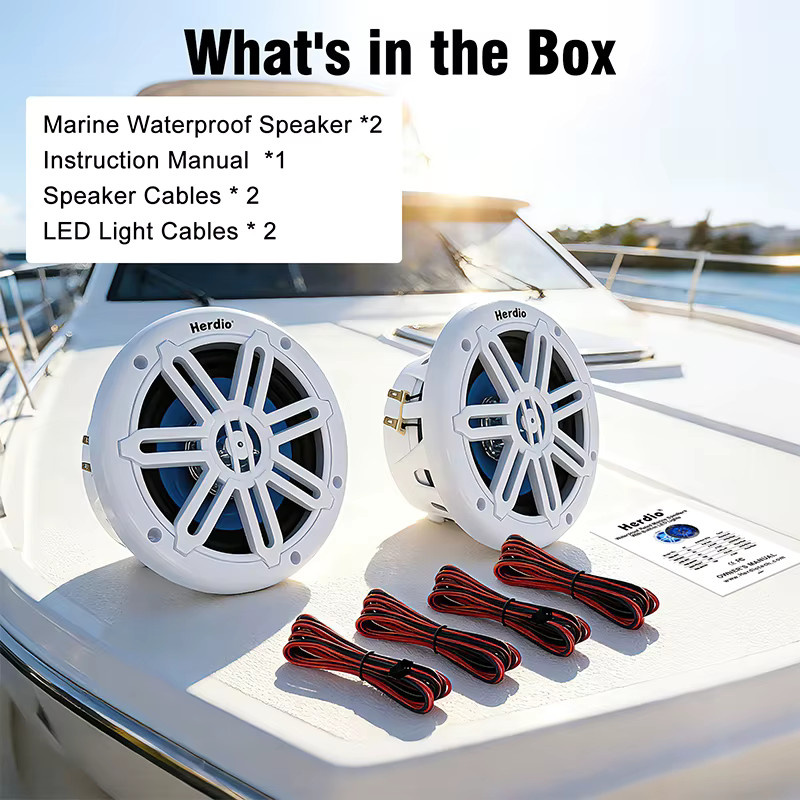 Herdio 8 Zoll Marine-Koaxiallautsprecher mit 450W, IP66 wasserdicht und UV-beständig, Weiß mit blauer LED-Beleuchtung für Boote, ATV und UTV - Bild 4