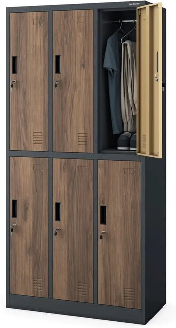 JAN NOWAK Umkleideschrank Spind IGOR mit 6 Abteilen in Anthrazit-Nussbaum, Höhe: 185 cm, Breite: 90 cm, Tiefe: 45 cm - Bild 1