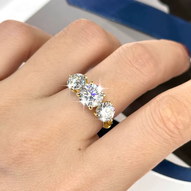 IOGOU Drei-Stein-Ring, Gold, Moissanit, Damen - Bild 5