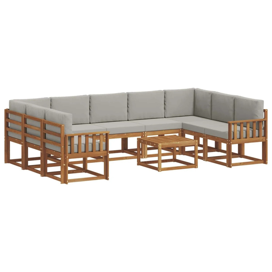vidaXL 10-teilige Outdoor-Sofagarnitur aus Akazienholz mit Kissen in Natur und Hellgrau - Bild 2