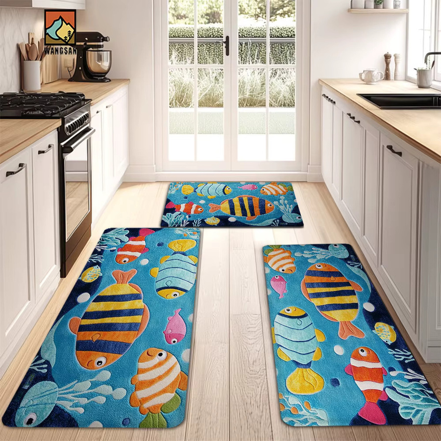 VIKAMA Antirutschmatte Fisch-Design, weiche und saugfähige Badematte für Badezimmer und Flur, Mehrfarbig, B: 60 cm, T: 40 cm - Bild 3
