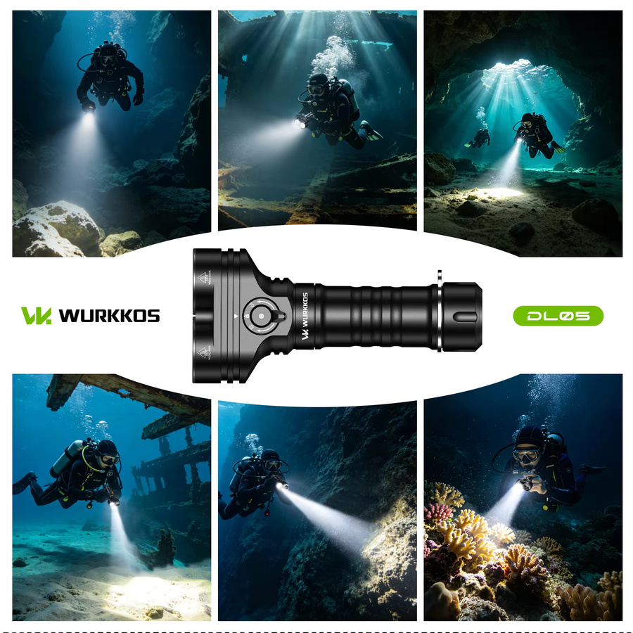 Wurkkos DL05 Professionelle Tauchlampe in Schwarz mit 6000 Lumen und wiederaufladbarem Akku - Bild 8