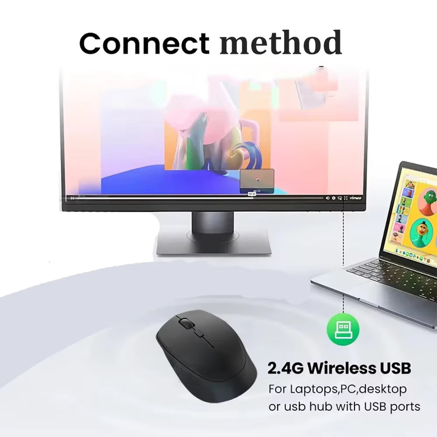 Kebidumei Drahtlose 2,4G Gaming Maus mit 1600 DPI, wiederaufladbare optische Maus mit Silent Click in Schwarz für PC, Laptop, Windows und Mac OS - Bild 2