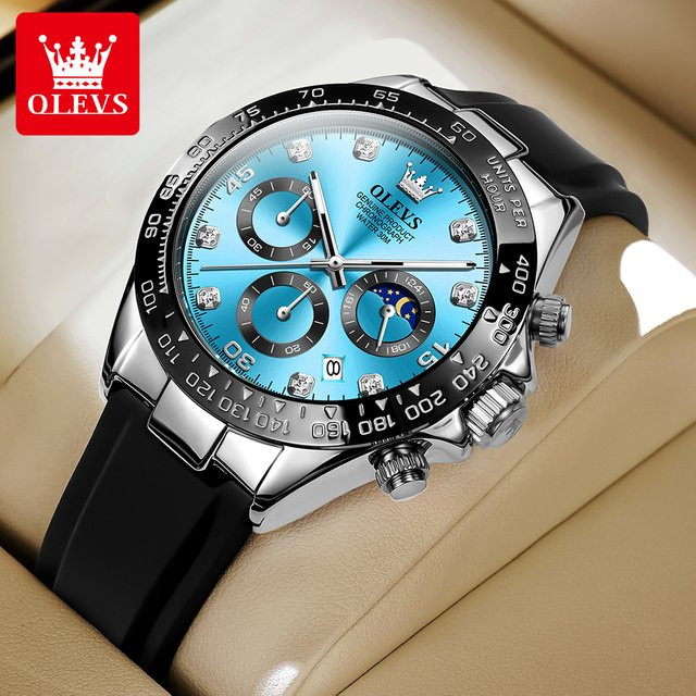 OLEVS Armbanduhr Chronograph, Quarz, Bronze, Blau, Silikon, Herren - Bild 1