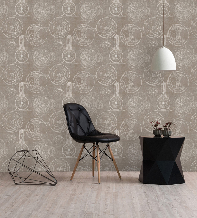 MINDTHEGAP Tapete Horlogerie WP20042 in Braun und Beige mit geometrischem Vintage-Design aus Vlies - Bild 1