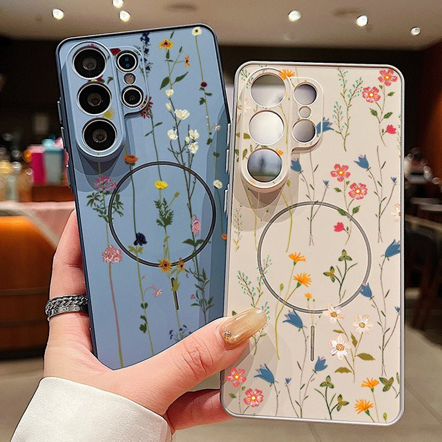 Magnetische Handyhülle mit Blumenmuster für Samsung Galaxy S25 S26 Ultra S24 S23 FE A56 A37 A16 A55 A15 A36 in Orange Multicolour - Bild 1