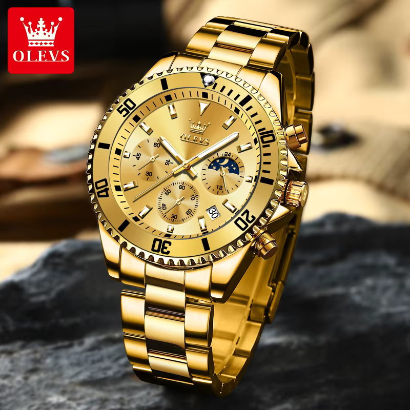 OLEVS Chronograph, Edelstahl, Gold, 42,5 mm, Herren - Bild 3