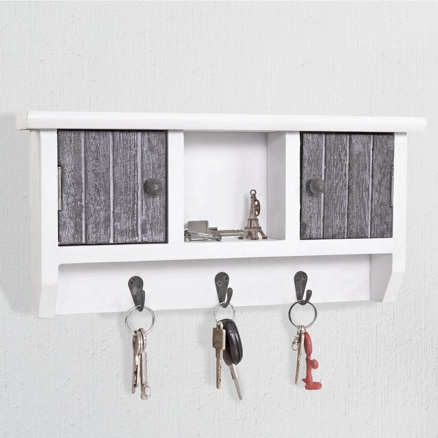 Schlüsselbrett MCW A48 aus Massiv-Holz mit Türen in Shabby Grau-Weiß - Bild 1