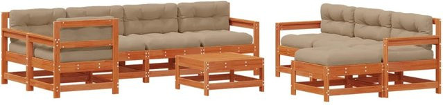 vidaXL Garten-Lounge-Set aus massivem Kiefernholz in Kiefer Braun mit Latten-Design, 10-teilig - Bild 1