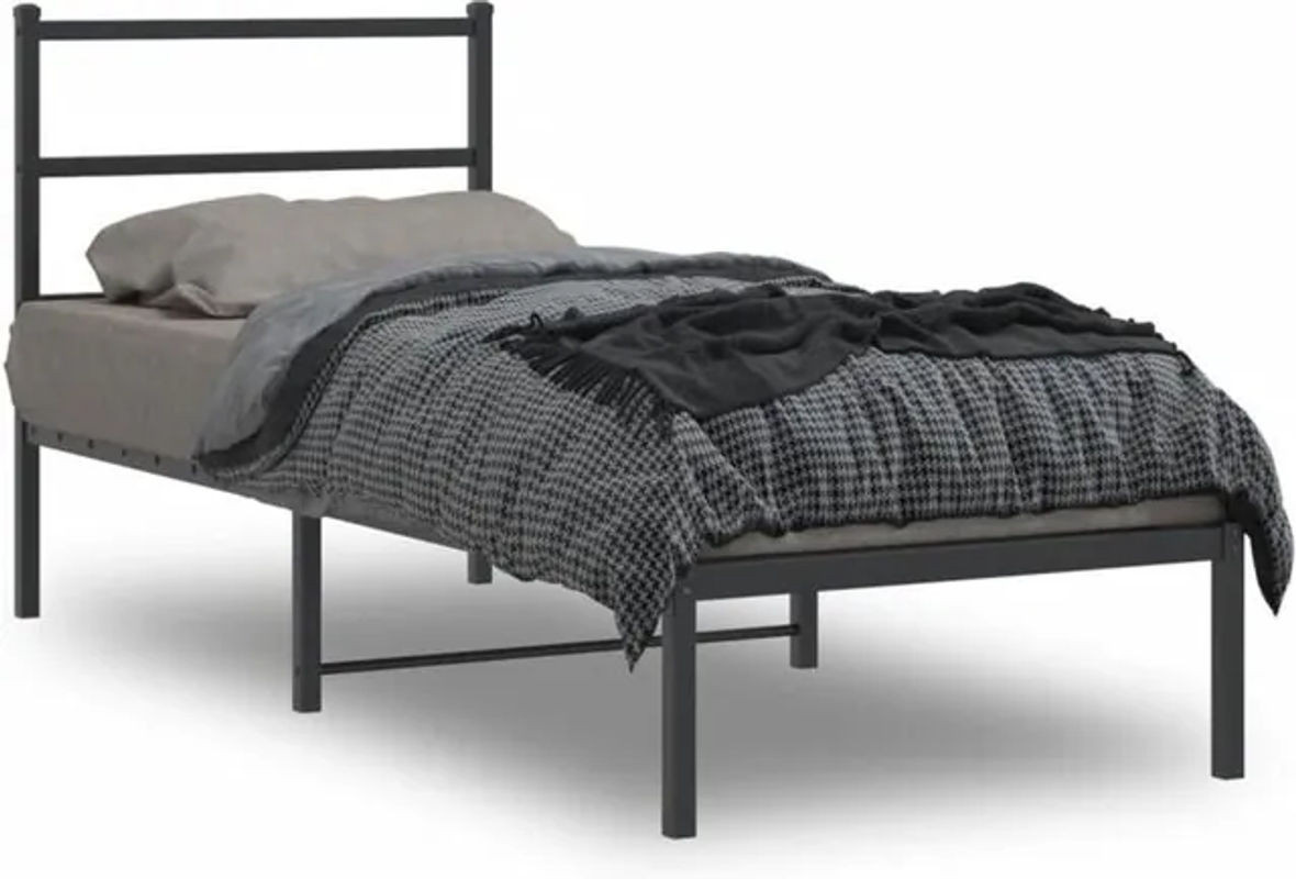 Vidaxl Metallbett mit Kopfteil in Schwarz, Modernes Bettgestell aus Stahl, B/T/H: 80 x 200 cm - Bild 1