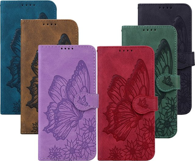 Xiaomi Schmetterling Leder Flip Wallet Case für Redmi 9A 10 11 12S Pro und POCO F3 M3 X3 NFC in Blau - Bild 1
