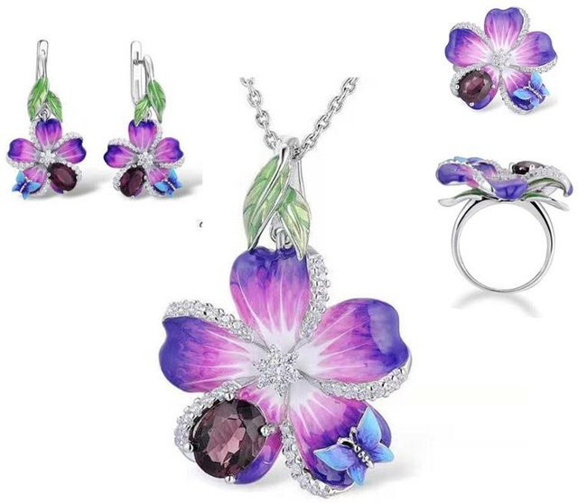 Wucifang Jewelry Schmuck Set, Schmetterling, Emaille, Lila, Damen - Bild 1