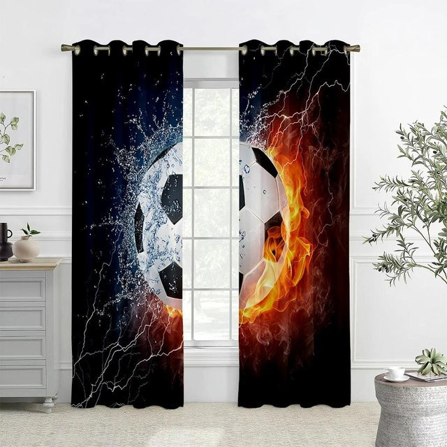 Yiran Furniture Graffiti Fußball Sport Vorhänge, 2er Set, Bunt, Polyester, B/H: 60 x 100 cm - Bild 1