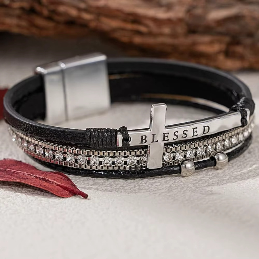 BLESSED Armband, Leder, Kristall, böhmischer Stil, Damen, Silber - Bild 5