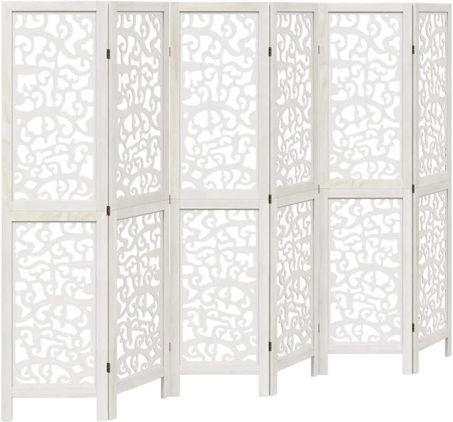 vidaXL Raumteiler 6-teilig aus Paulownia-Massivholz in Weiß mit filigranem Muster, H: 160,0 cm x B: 212,5 cm x T: 35,8 cm (6 Teile) - Bild 1