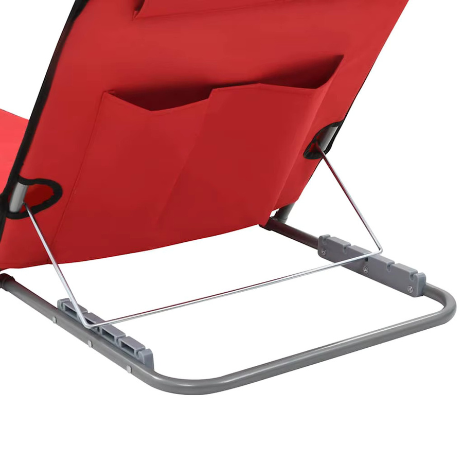 2er-Set VIDAXL Strandmatten aus Stahl und Stoff in Rot, faltbare Chaiselongue mit verstellbarer Kopfstütze für Garten, Terrasse und Pool - Bild 3