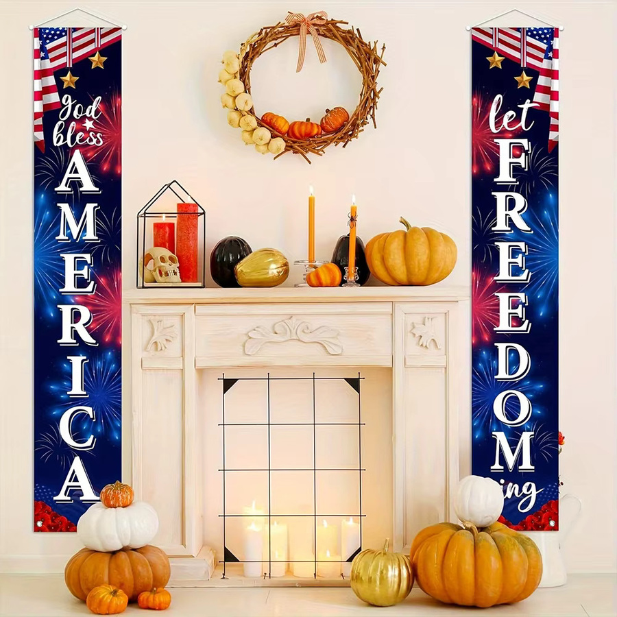 OURFETE Türbanner zum Unabhängigkeitstag God Bless America & Let Freedom Ring, Mehrfarbig, B: 30 cm, H: 180 cm - Bild 3