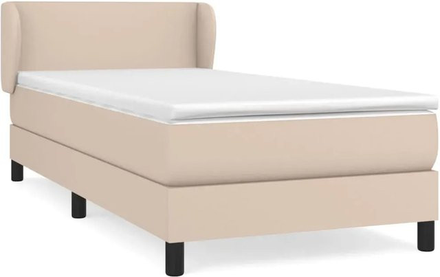 vidaXL Boxspringbett mit Matratze in Cappuccino-Braun, Hybrid-Bett mit Taschenfederkern aus Kunstleder und Stoff, B/T/H: 90 x 200 cm - Bild 1