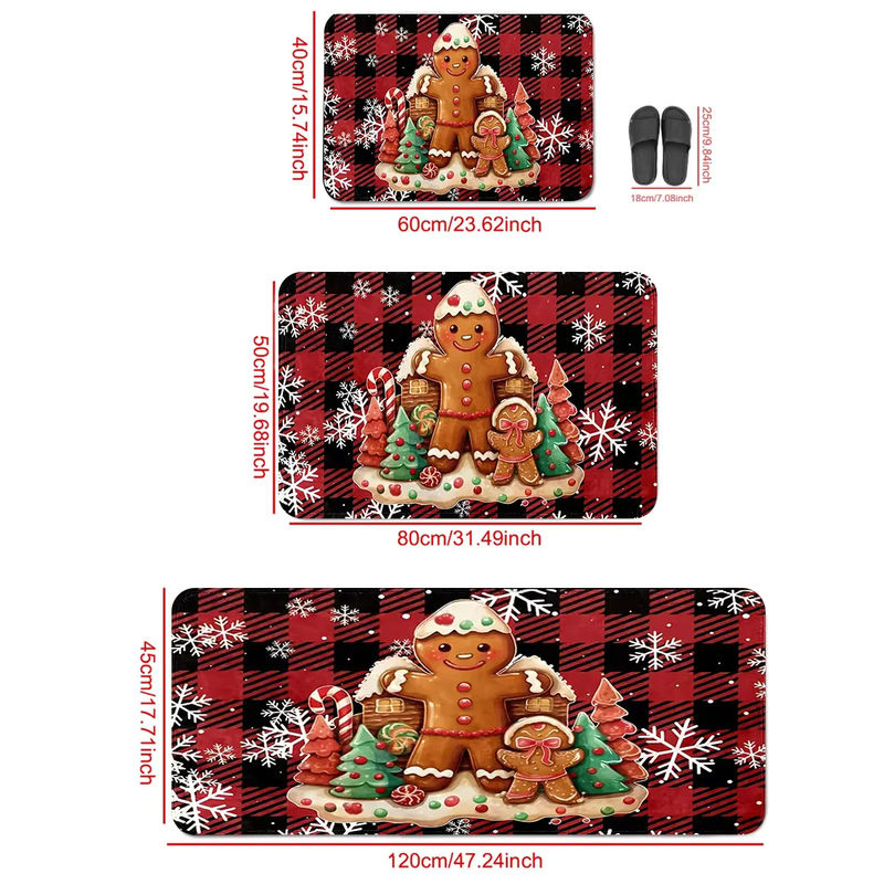 Vikama Weihnachtsteppich mit Schneeflocken und Lebkuchenmann-Muster, rutschfest, rot, für Wohnzimmer, Schlafzimmer und Küche - Bild 6