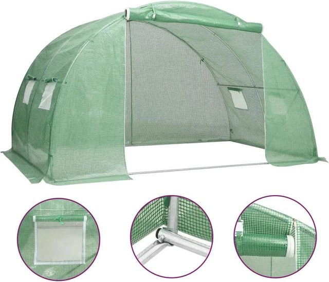 vidaXL Gewächshaus aus verzinktem Stahl und PE-Netzgewebe in Grün, 8 m², B: 4 m, H: 2 m, T: 2 m - Bild 1