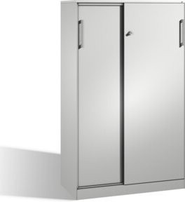 C+P Schiebetürenschrank Asisto aus Stahl in Lichtgrau mit Regalböden und Schloss, H: 163,5 cm, B: 100,0 cm, T: 43,5 cm - Bild 1