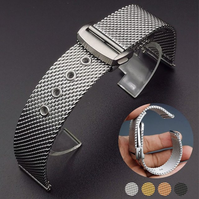 HQstrap Uhrenarmband Edelstahl, Milanese Mesh, Silber, Unisex, 20 mm, 22 mm - Bild 1
