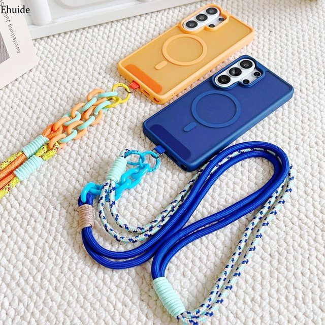 EHUIDE Magnetische Lanyard-Hülle für Samsung Galaxy S26 Ultra S25 FE S24 S23 Plus mit geflochtenem Crossbody-Riemen in Schwarz - Bild 1