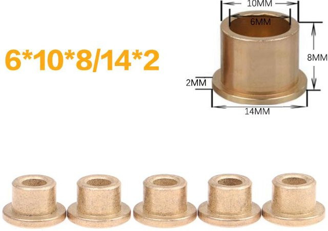 Meimeng 5er Set Selbstschmierende Kupferbuchsen mit Flansch, Farbe: Gold, B/T/H: 10 x 6 x 8 mm - Bild 1