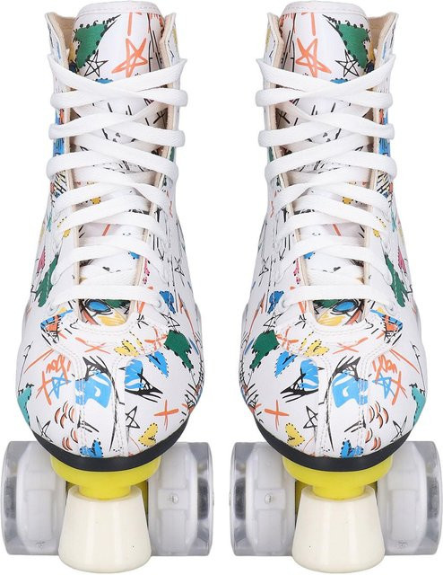 aimo Rollschuhe Doppelreihe 4-Rollen, Weiß Graffiti, für Kinder und Erwachsene, Größe 36 - Bild 1