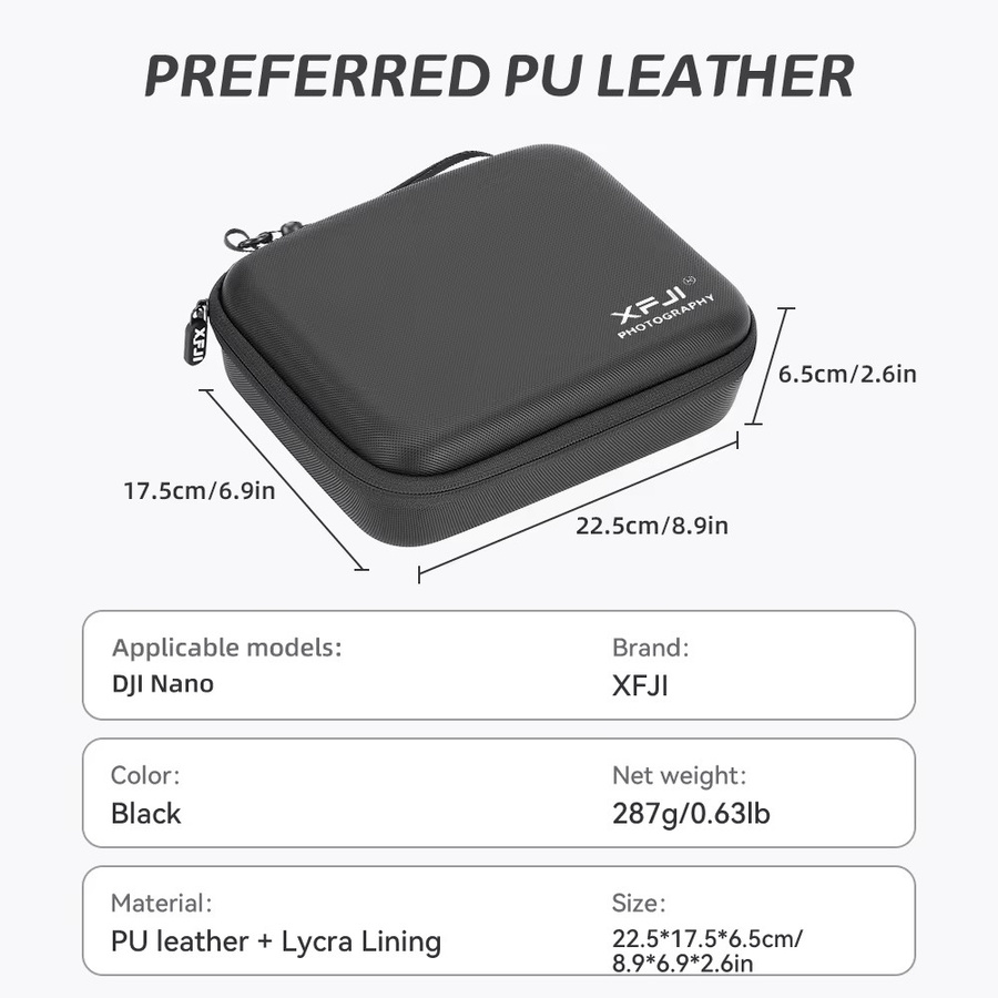 XFJI Tragetasche aus PU-Leder für DJI Osmo Nano Combo, schwarze Umhängetasche und Organizer-Reisetasche - Bild 6