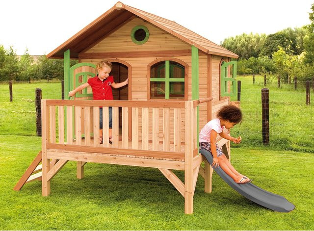 Axi Spielhaus Holz mit Rutsche Braun Grün Grau ab 2 Jahren - Bild 1