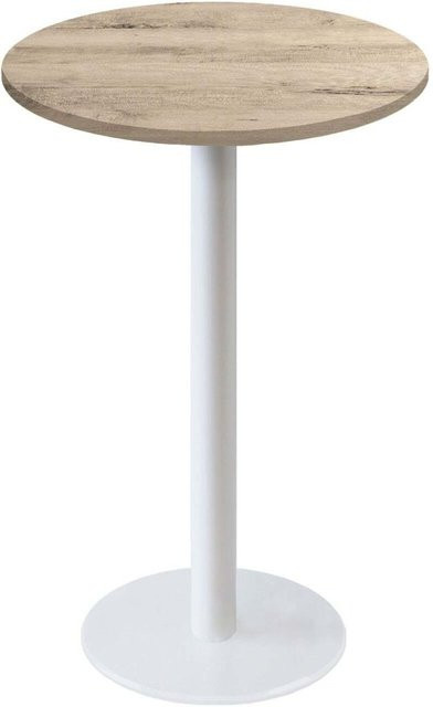 RestooTab Stehtisch Rome rund in Weiß und Eiche mit Holz- und Steindekor, Höhe: 110 cm, Durchmesser: 60 cm - Bild 1