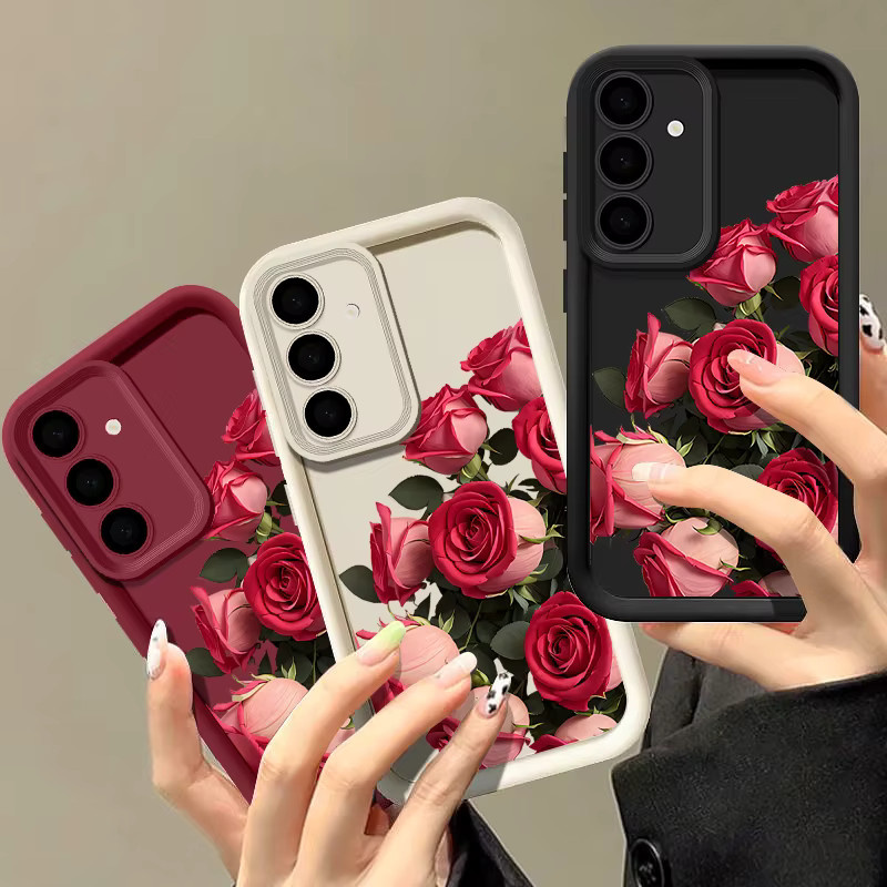 Handyhülle mit rotem Rosen-Print für Samsung Galaxy S25 S26 S24 S23 Ultra FE und A-Serie 5G, TPU Cover in Rot - Bild 2