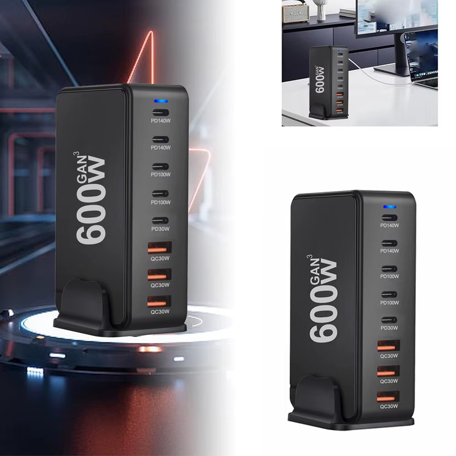 600W GaN Schnellladegerät mit 8 Ports und USB-C PD3.1 Adapter in Weiß für iPhone, Samsung, Xiaomi und Huawei Tablets - Bild 1