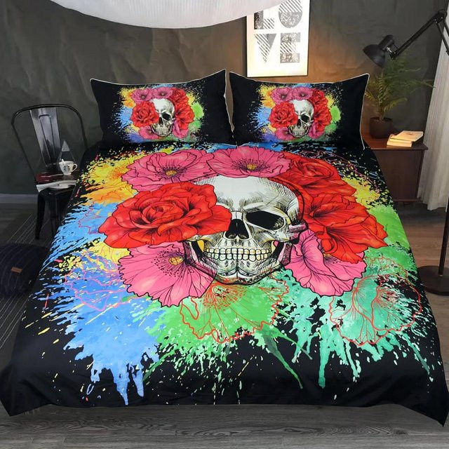 Nightmare Before Christmas Bettwäsche-Set mit Aquarell-Zuckerschädel in Multicolor, B/H: 135 x 200 cm - Bild 1