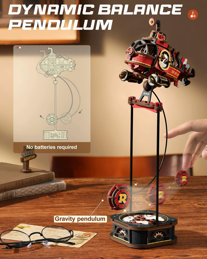 Robotime Deep Sea Adventurer, 3D-Holzpuzzle, kinetisches U-Boot-Pendel, ab 14 Jahren - Bild 2