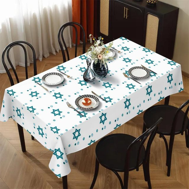 JINGYUE Pet Rechteckige Tischdecke mit Davidstern in Weiß, wasserabweisend und waschbar, B/T: 90 x 140 cm - Bild 1