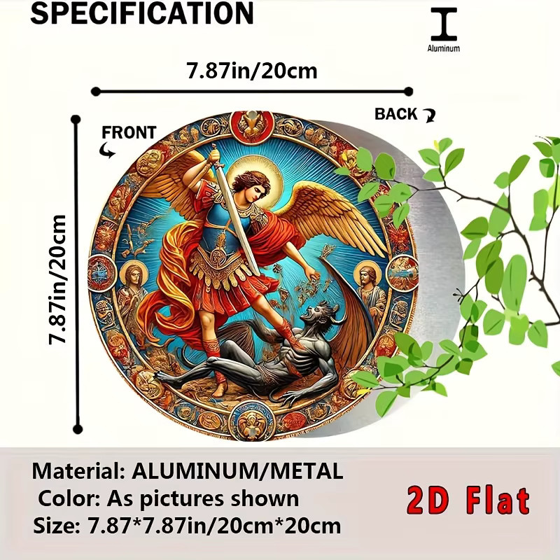 Potdemiel Metallwandkunst Archangel Michael Defeats the Demon Vintage Rund Aluminium-Blechschild Mehrfarbig Durchmesser: 20,32 cm - Bild 3