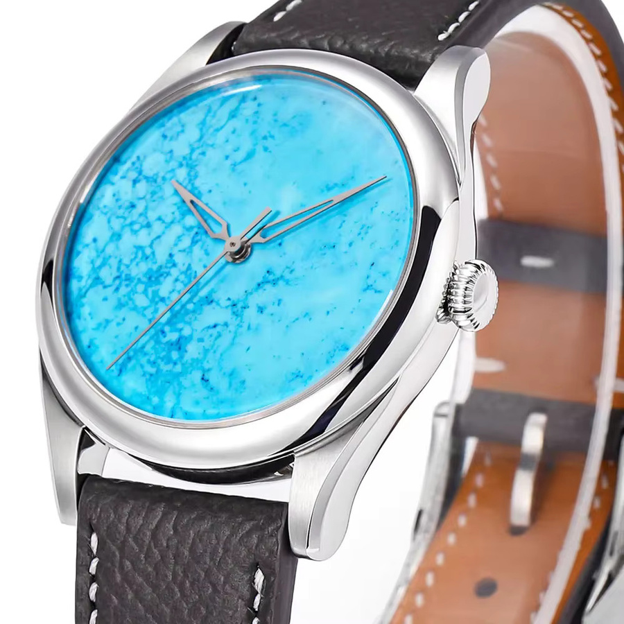 HUASUO Armbanduhr, Automatik, Türkis, Saphirglas, Edelstahl, Leder, Herren - Bild 3