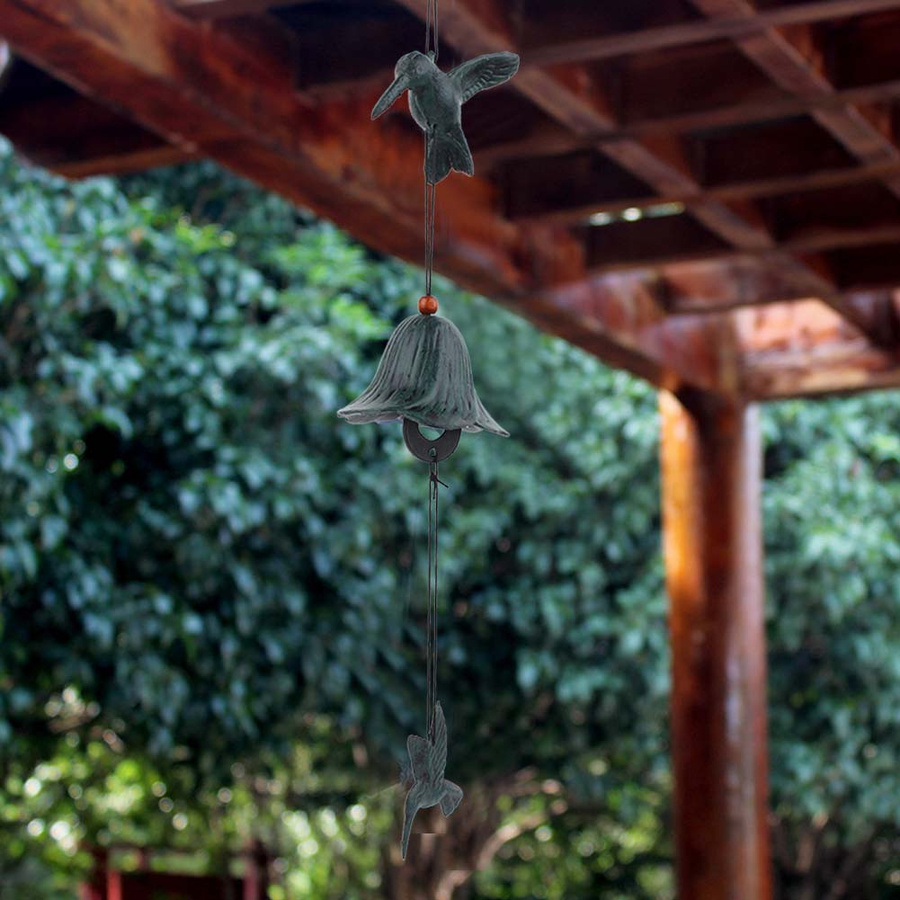 Metallenes Windspiel in Vogelform von mfySpace in Grün zum Aufhängen für Garten und Terrasse - Bild 3