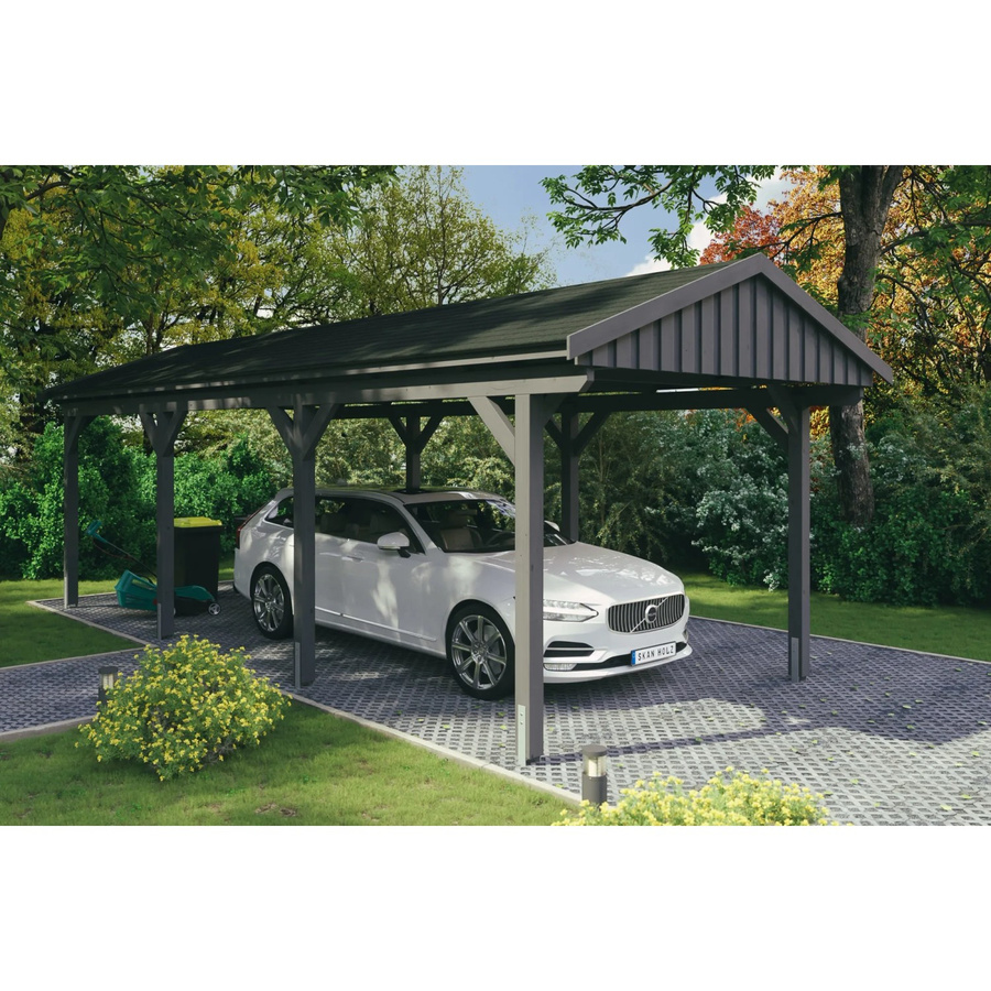 Skan Holz Carport Fichtelberg aus Fichten-Leimholz in Schiefergrau mit spitzer Dachform, B/T: 317 x 808 cm, Höhe: 303 cm - Bild 2