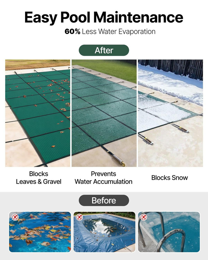 Buying Solutions MB Pool-Sicherheitsabdeckung für rechteckige Einbaupools in Grün, Netz-Vollabdeckung mit Abflusslöchern zur Wintersicherung - Bild 8