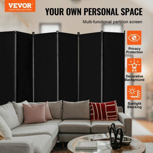 VEVOR Raumteiler mit 6 Paneelen aus Eisen und Oxford-Gewebe, faltbarer Sichtschutz und Paravent zur Raumtrennung, Schwarz, B/T/H: 311,0 x 45,0 x 180,5 cm - Bild 2