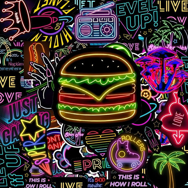 Rspctou Neon Cartoon Graffiti Aufkleber, Bunt / Mehrfarbig, Set / Bundle - Bild 1