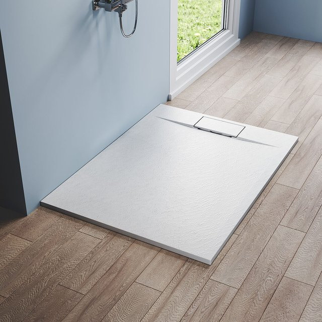 SONNI Design Duschwanne Weiß aus Mineralcast mit Antirutschfunktion und Ablaufgarnitur, B/T: 120 x 90 cm oder 140 x 90 cm - Bild 1