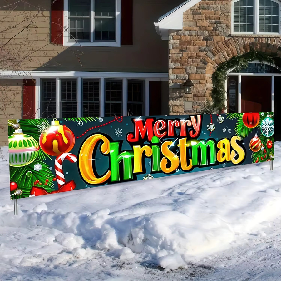 VIKAMA Weihnachts Banner Happy Fence Dekoration für Garten und Rasen, Mehrfarbig, B/H: 180 x 35 cm - Bild 6