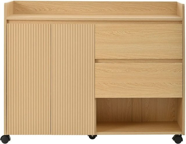 PXloue Schuhschrank mit verstellbaren Regalen und Soft-Close-Türen in Natur Beige, B/T/H: 110 x 35 x 86 cm - Bild 1