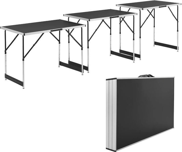 Juskys 3er Set Multifunktionstische aus Alu, klappbar und höhenverstellbar, Schwarz/Silber, B: 100 cm, T: 60 cm, H: 94 cm - Bild 2