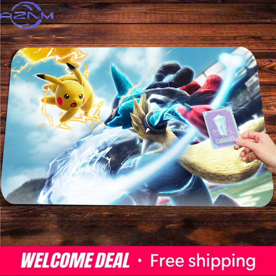 Potdemiel Pikachu Vs Lucario Battle TCG Spielmatte, Pokémon, Rutschfeste Waschbare Schreibtischunterlage - Bild 2
