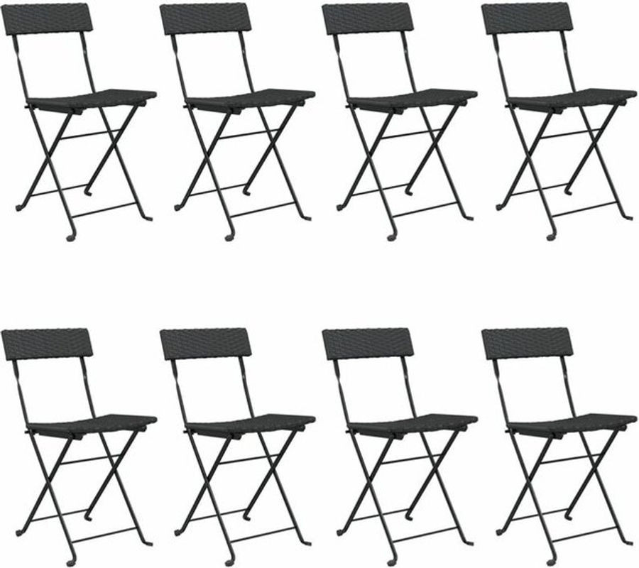 Vidaxl Set aus 8 klappbaren Bistrostühlen aus Polyrattan und Stahl in Schwarz - Bild 1